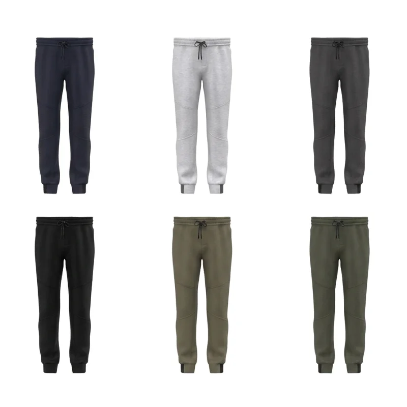 Varianti di colore dei pantaloni sportivi Urban Apparel con focus sui dettagli delle cuciture ergonomiche sulle ginocchia e sul taglio regular fit