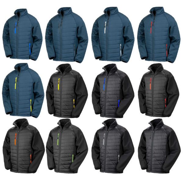 Colori e varianti disponibili della giacca softshell ecologica Compass Padded personalizzabile