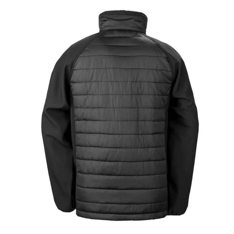 Dettaglio del softshell ecologico Compass Padded con zip in contrasto e fodera Repreve