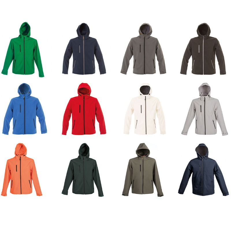 Griglia di presentazione colori del softshell 2 strati Innsbruck: verde, blu, grigio, rosso, beige, arancione, antracite e bianco.