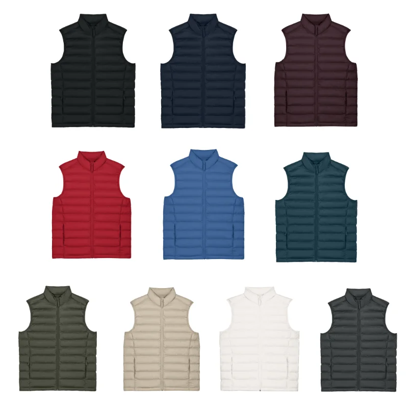 Ampia gamma di colori disponibili per i gilet imbottiti in poliestere riciclato personalizzabili.