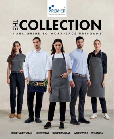 Copertina catalogo Premier 2026 con una selezione di divise da lavoro per settori hospitality, cucina, business e wellness.