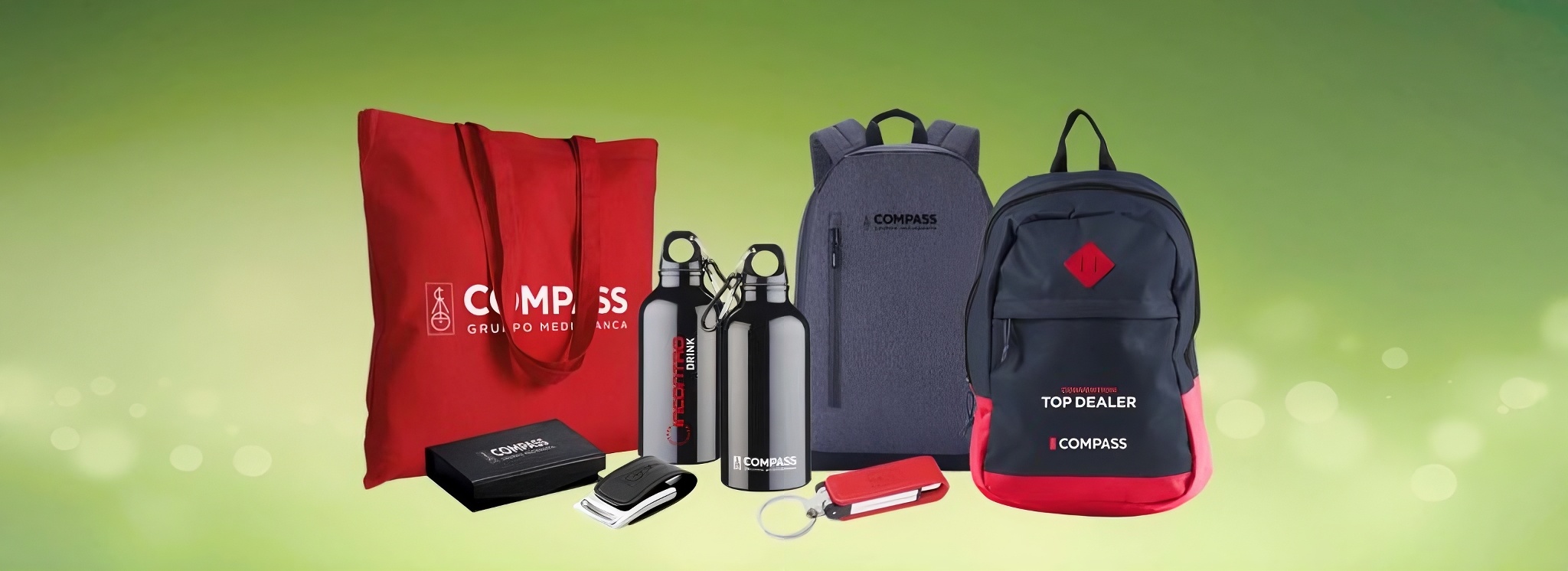 Merchandising personalizzato Compass Gruppo Mediobanca: zaini, borracce e gadget promozionali Pro&Motion.